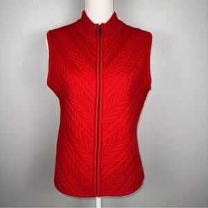 Coldwater Creek Women’s Medium Red Sweater Vest 100% Wool Full Zip Holiday Fall
